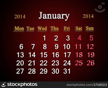 beautiful claret calendar for the January of 2014