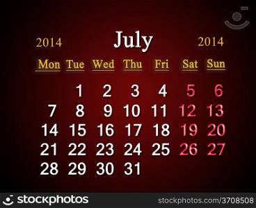 beautiful claret calendar for the July of 2014