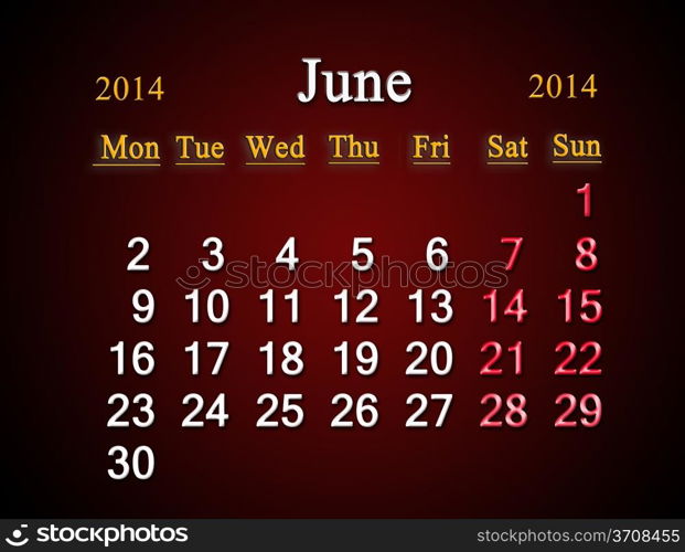 beautiful claret calendar for the June of 2014