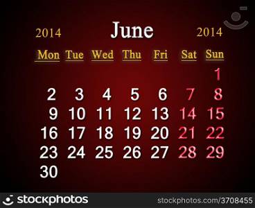 beautiful claret calendar for the June of 2014