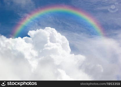 Beautiful Classic Rainbow Across In The Blue Sky After The Rain, Rainbow Is A Natural Phenomenon That Occurs After Rain.