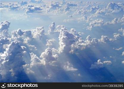 beautiful clouds view from the window of an airplane