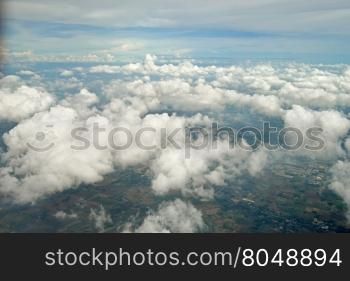 beautiful clouds view from the window of an airplane