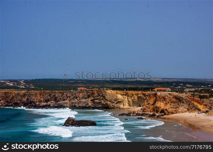Beautiful coast of Portugal. cliff into the Atlantic Ocean