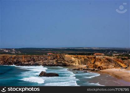 Beautiful coast of Portugal. cliff into the Atlantic Ocean