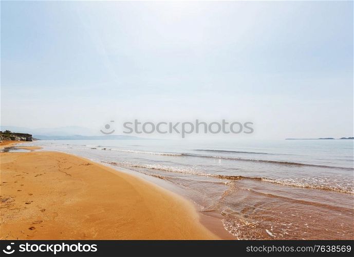 Beautiful coastline in Greece. Sandy beach at sunny day