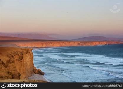 Beautiful coastline landscapes in  Paracas National Reserve, Ica Region, Pacific coast of Peru.