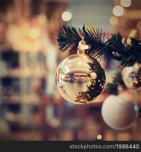 Beautiful colorful Christmas decorations. Christmas tree - concept for winter time and holiday season.