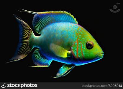 Beautiful; colorful fisch on; black background.; Image created with Generative AI technology