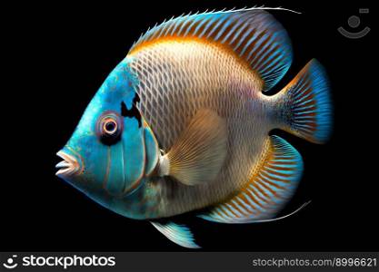 Beautiful; colorful fisch on; black background.; Image created with Generative AI technology
