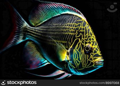 Beautiful  colorful fisch on  black background.  Image created with Generative AI technology