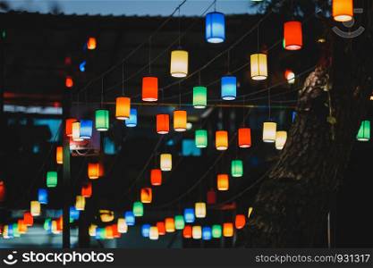 Beautiful colorful lamps at evening