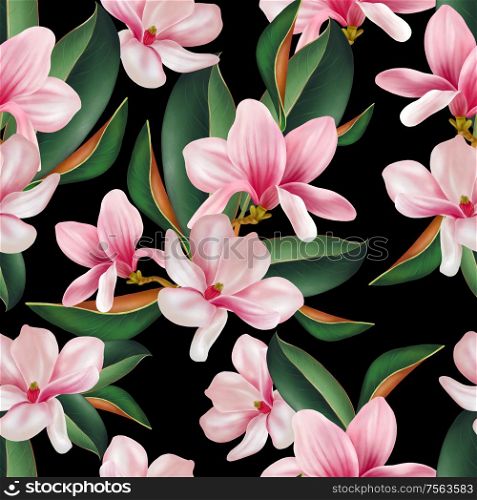 Beautiful colorful pattern with flowers and leaves of magnolia. Illustration.. Beautiful colorful pattern with flowers and leaves of magnolia.