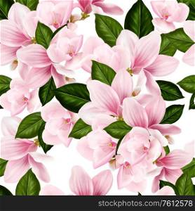 Beautiful colorful pattern with flowers and leaves of magnolia. Illustration.. Beautiful colorful pattern with flowers and leaves of magnolia.