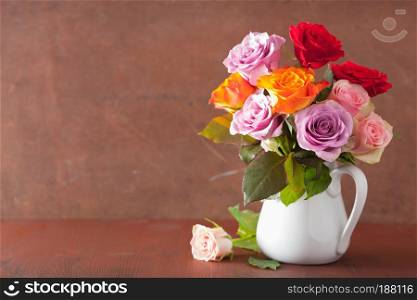 beautiful colorful rose flowers bouquet in vase