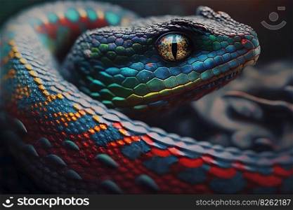 beautiful colorful snake, brazilian rainbow boa. Neural network AI generated art. beautiful colorful snake, brazilian rainbow boa. Neural network AI generated