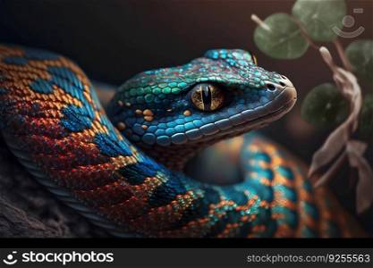 beautiful colorful snake, brazilian rainbow boa. Neural network AI generated art. beautiful colorful snake, brazilian rainbow boa. Neural network AI generated