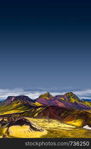 Beautiful colorful volcanic mountains Landmannalaugar in Iceland, summer time, panorama
