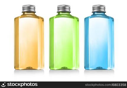 Beautiful colour Bottles with clear liquid on white background, with clipping path