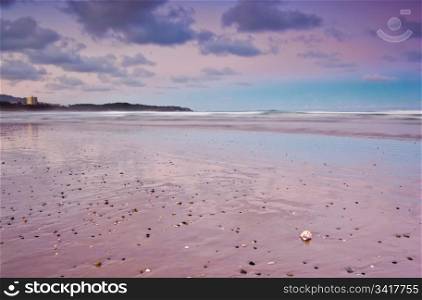 beautiful colourful beach and sea at sunset. beach at sunset