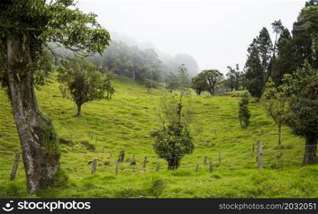 beautiful costa rican countryside with rich green hills