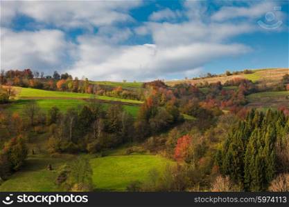 Beautiful country autumnal landscape in Carpathian mountains. autumnal landscape