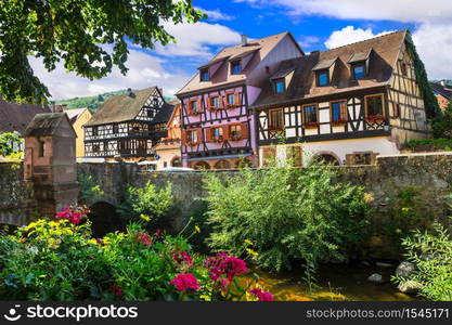 "Beautiful countryside of Alsace region- famous "vine route" in France. Kayserberg traditional village. Most beautiful traditional villages of France - Kayserberg in Alsace"