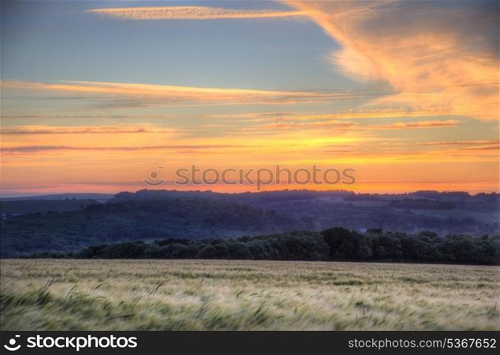 Beautiful countryside sunset Summer landscape