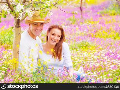 Beautiful couple relaxing outdoors, romantic relationship, summer holiday, enjoying family, togetherness and love concept