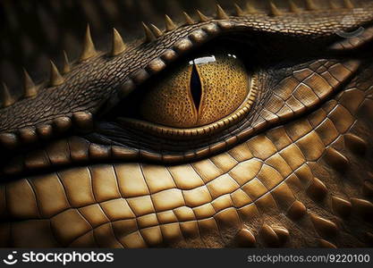 Beautiful crocodile eye with textured skin on a macro shot. Wildlife, rare animals. AI generated.. Beautiful crocodile eye with textured skin on a macro shot. AI generated.