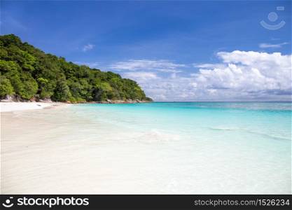 beautiful crystal clear sea and white sand beach at Tachai island, Andaman, Thailand