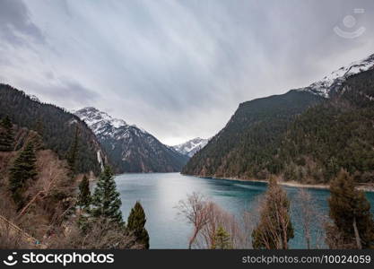 Beautiful crystal clear water lake view in Jiuzhaigou in Jiuzhai Valley National Park