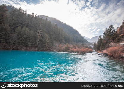 Beautiful crystal clear water lake view in Jiuzhaigou in Jiuzhai Valley National Park