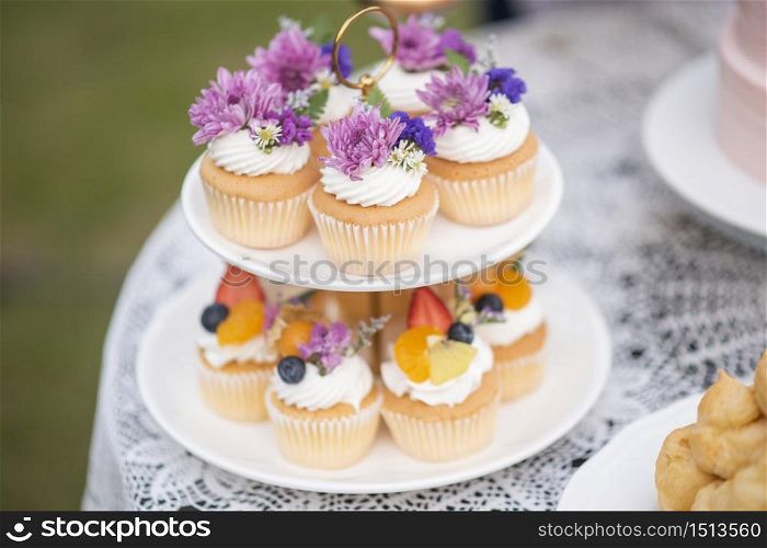 Beautiful cup cake in wedding party