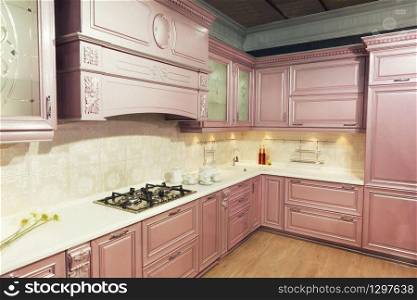 Beautiful custom kitchen interior design in patel colors
