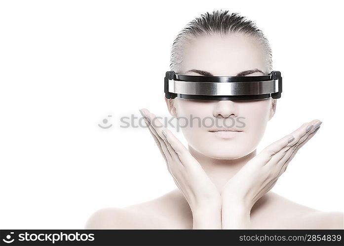 Beautiful cyber woman isolated on white background