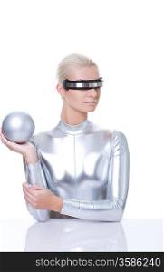 Beautiful cyber woman with silver ball