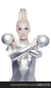 Beautiful cyber woman with silver balls