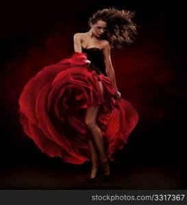 Beautiful dancer wearing red dress