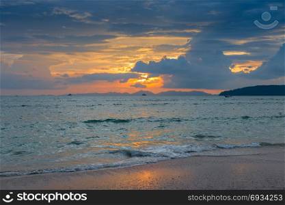 beautiful dark sunset sky over the sea surface in Thailand