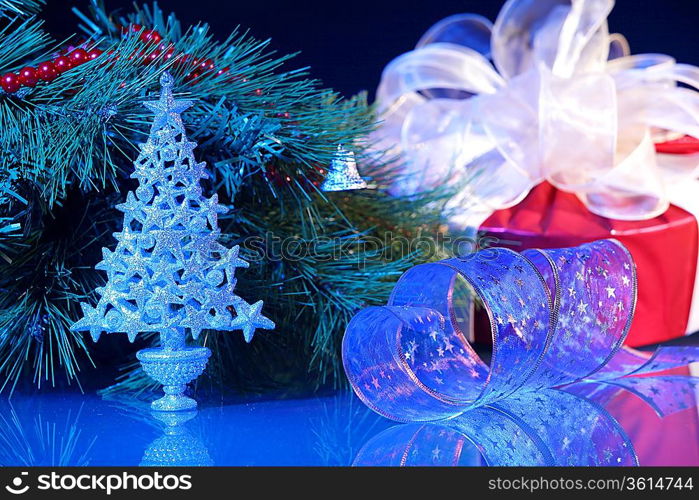 Beautiful Decorated Christmas tree on a darl background