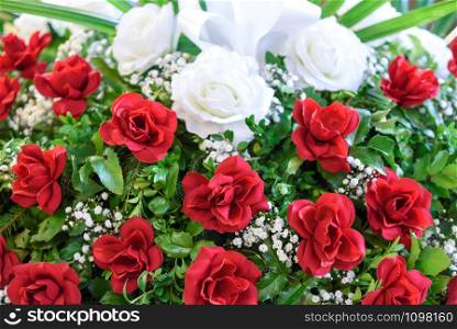 Beautiful decoration of red and white roses for special occasions like wedding or anniversary.