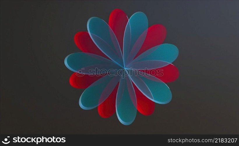 Beautiful decoration with 3d render oval petals and round design. Double translucent ornament with shiny botanical swirl. Digital opened inflorescence with gradient highlights. Beautiful decoration with 3d render oval petals and round design. Double translucent ornament with shiny botanical swirl. Digital opened inflorescence with gradient highlights.. Glossy blooming flower