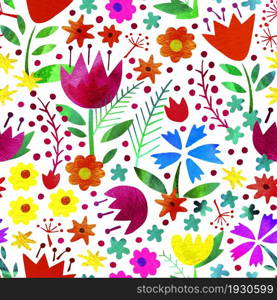 Beautiful decorative stylized flowers. Watercolor. Seamless pattern. Design for wallpaper, textile, wrapping.