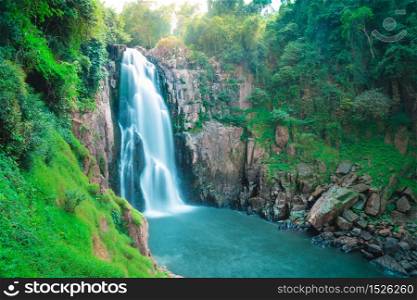 Beautiful deep forest waterfall at Haew narok waterfall, khao yai national park, Thailand