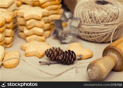beautiful delicious christmas gingerbread at the wooden background
