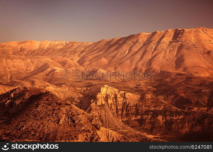 Beautiful desertic landscape, dry orange sandstone mountains, amazing view on the wilderness&#xA;