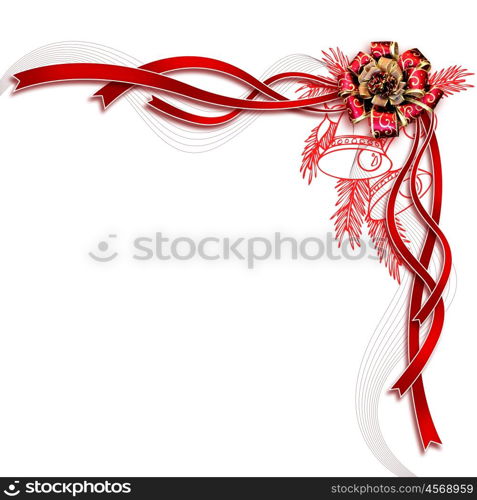 Beautiful design of white background red ribbon and red bow.