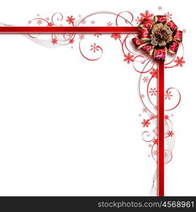 Beautiful design of white background red ribbon and red bow.