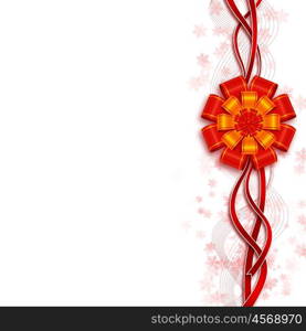 Beautiful design of white background red ribbon and red bow.